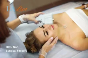 Woman having Hi-Fu to reduce wrinkles Enfield Island Village.
